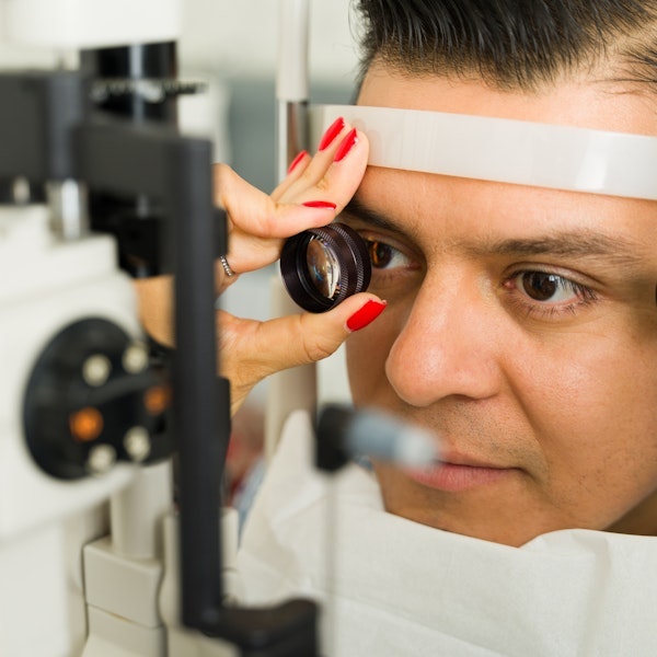 Hispanic man at the eye doctor