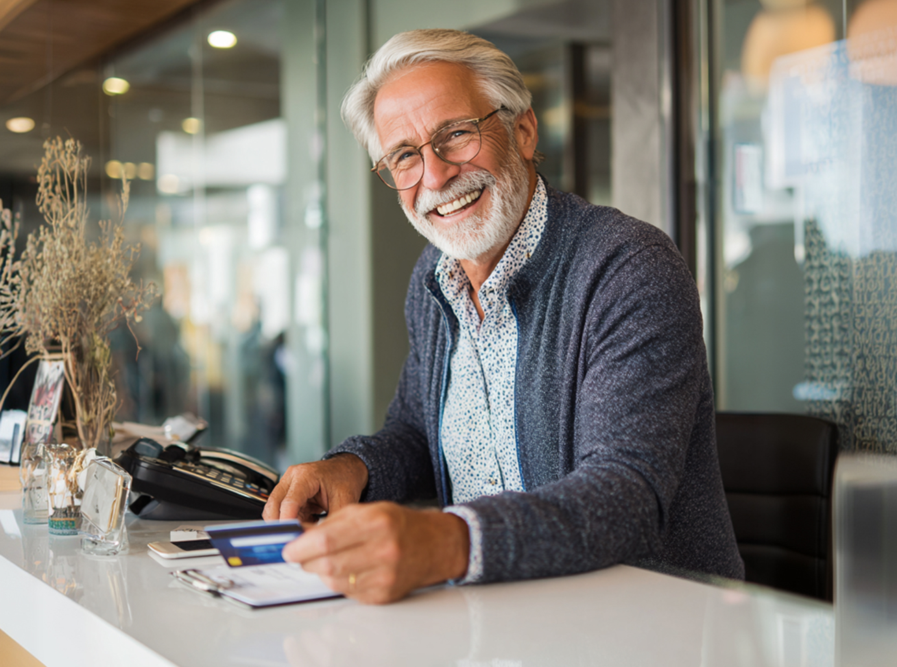 man paying with a credit card