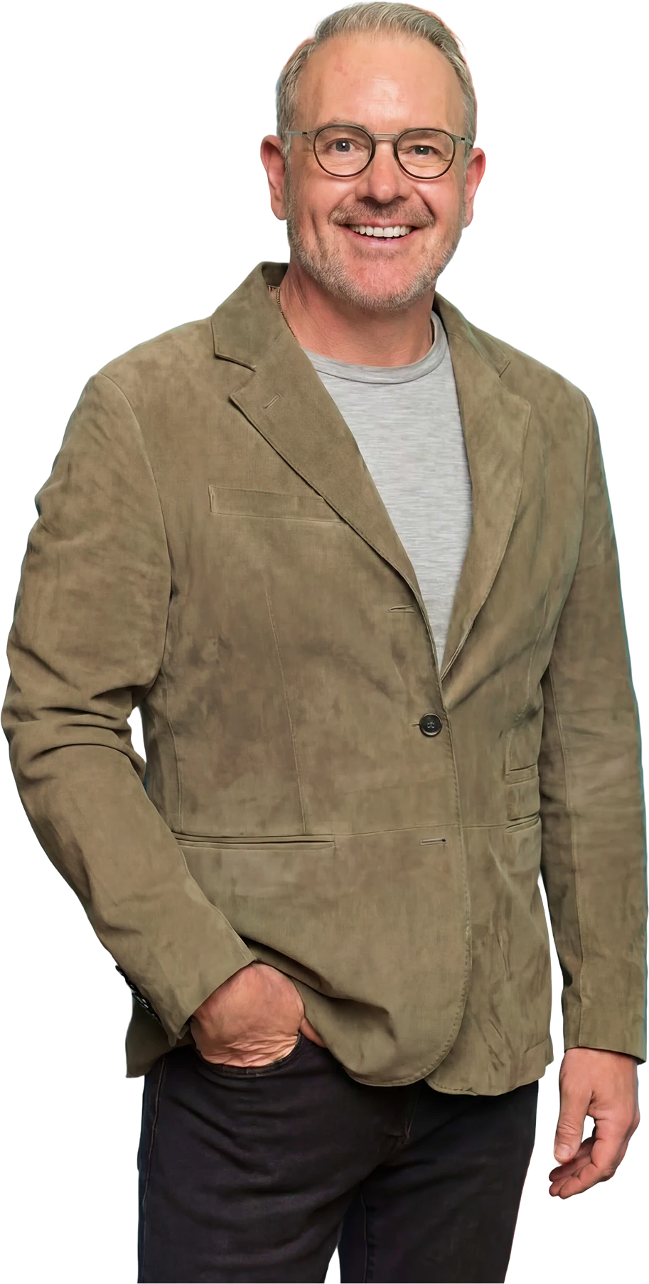Ken Smart M.D. in suede sports jacket