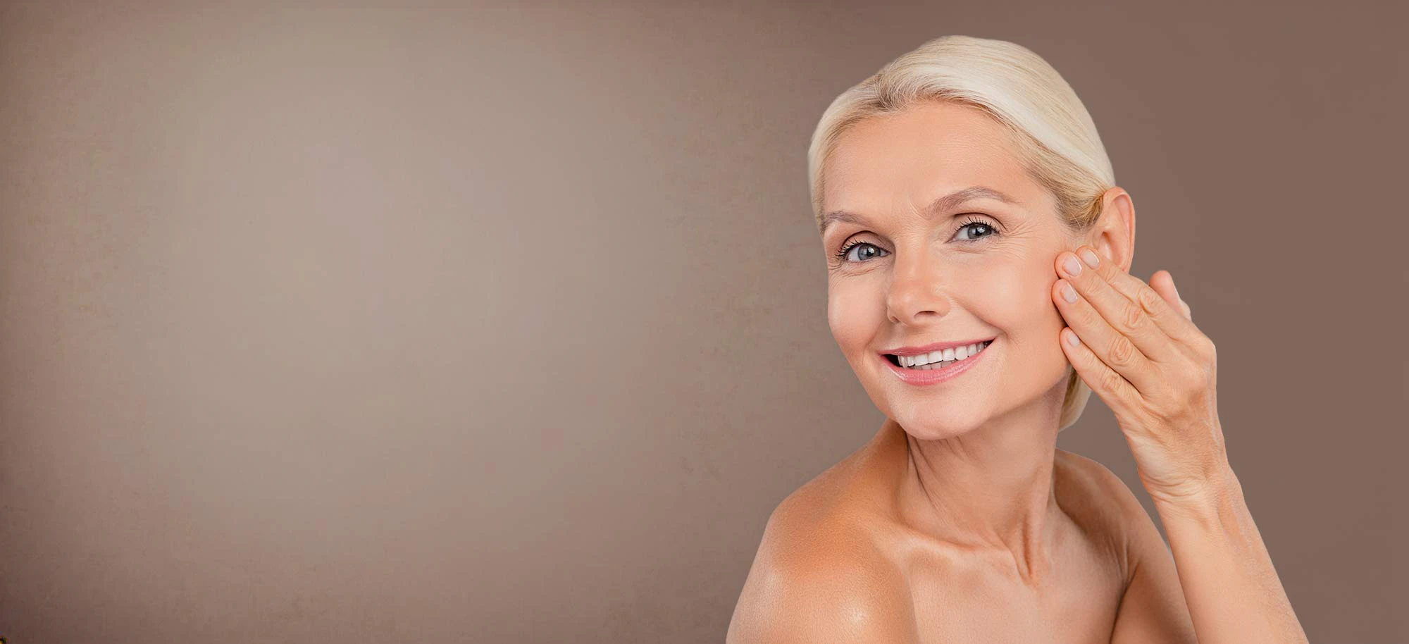 Blonde older woman smiling