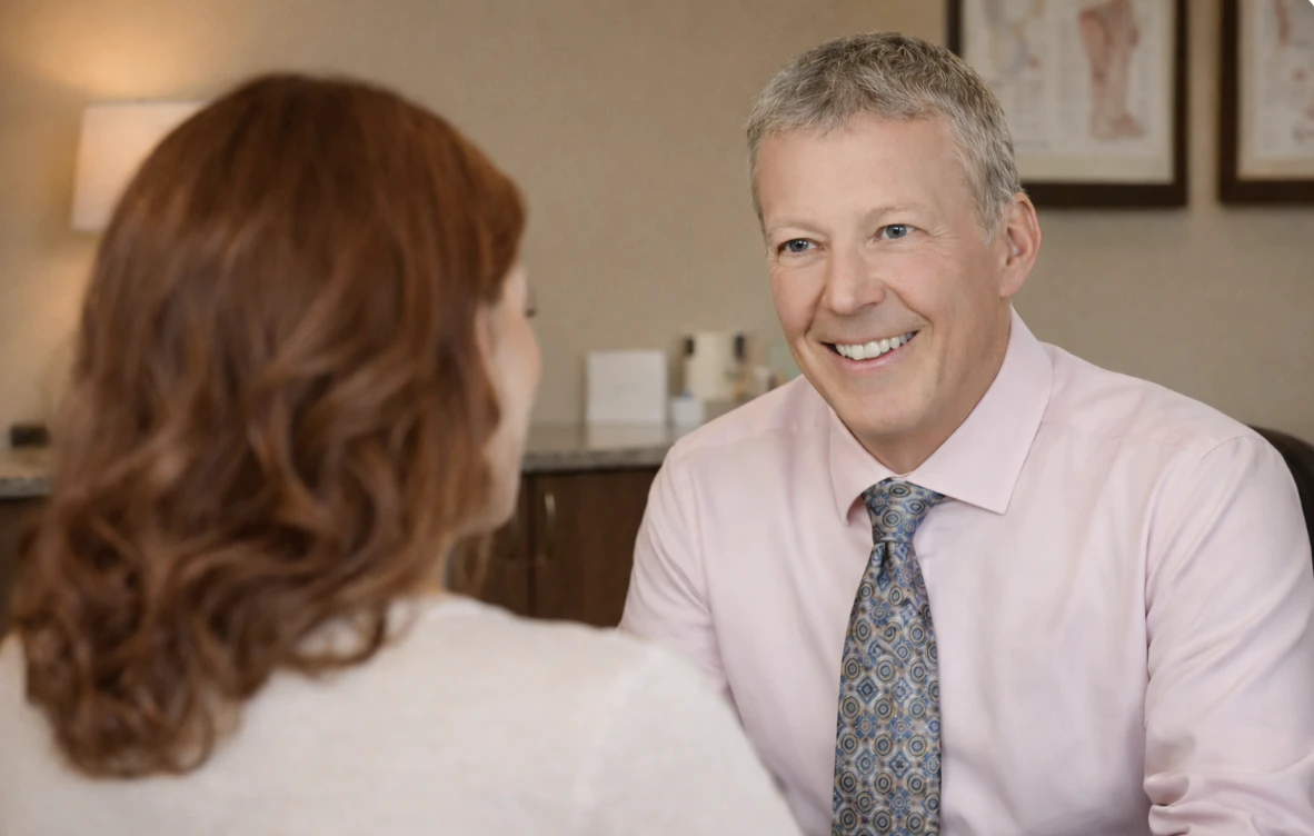 Dr. Bendor-Samuel in a consultation with a patient
