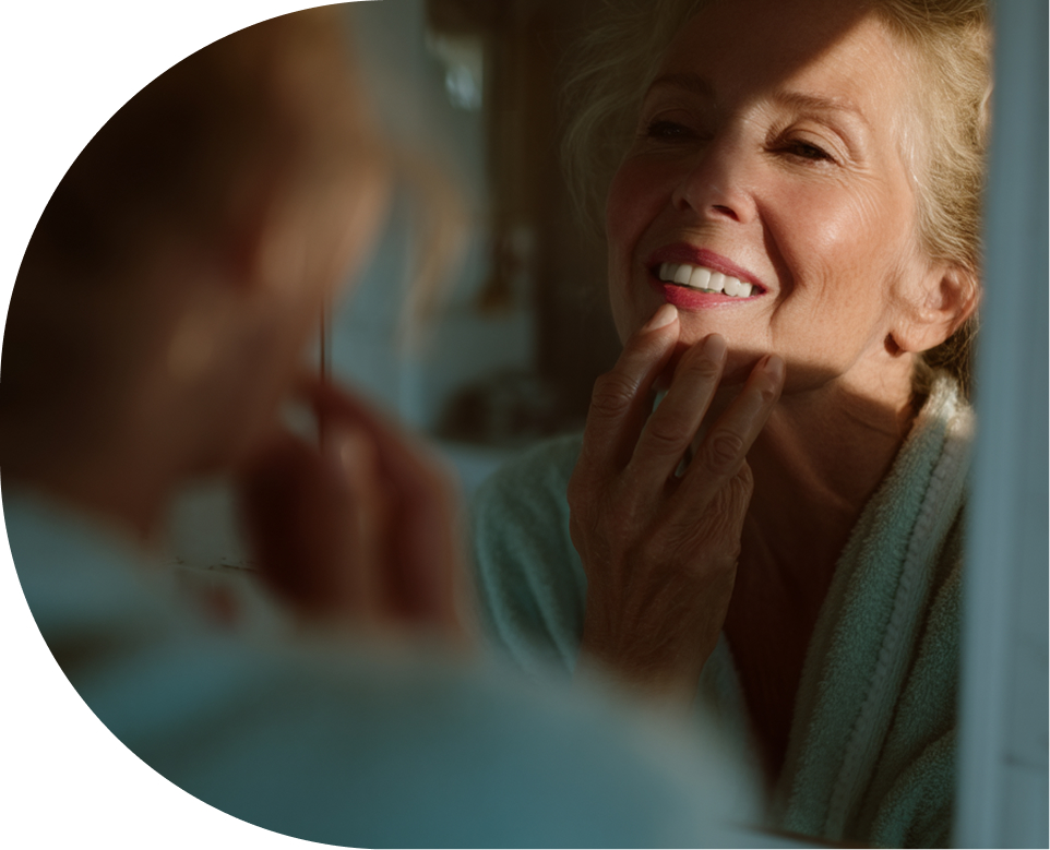 woman smiling in the mirror