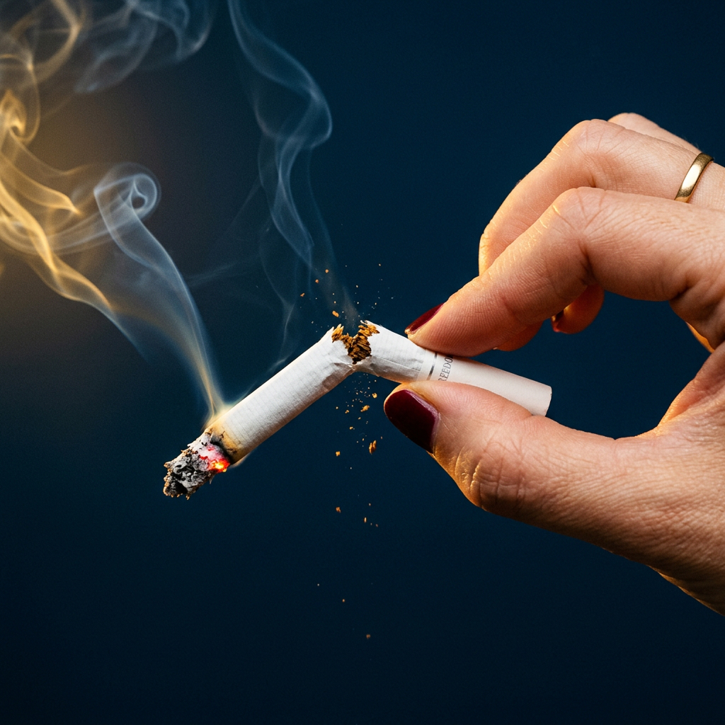 Man breaking cigarette