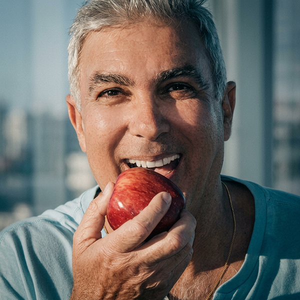 man eating apple