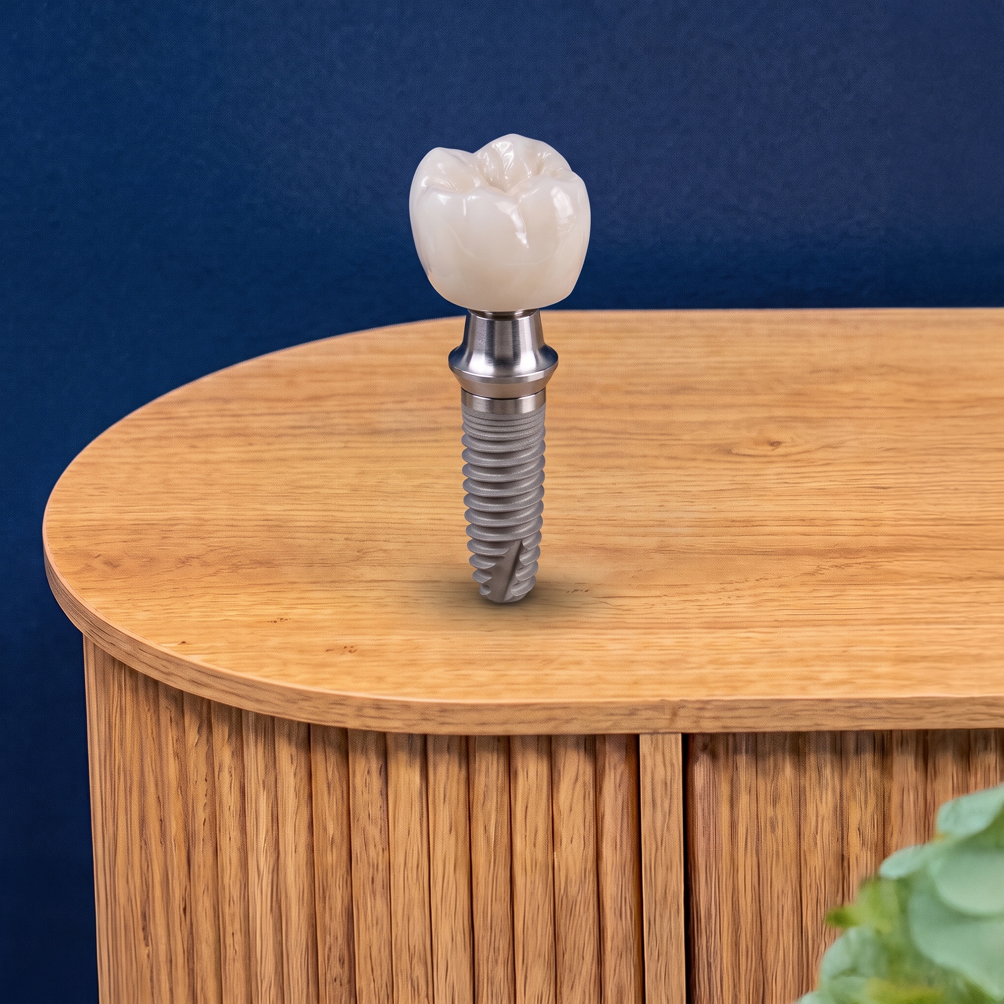 Porcelain crown on wooden table