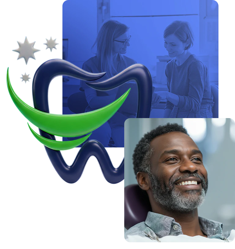Collage of images and logo