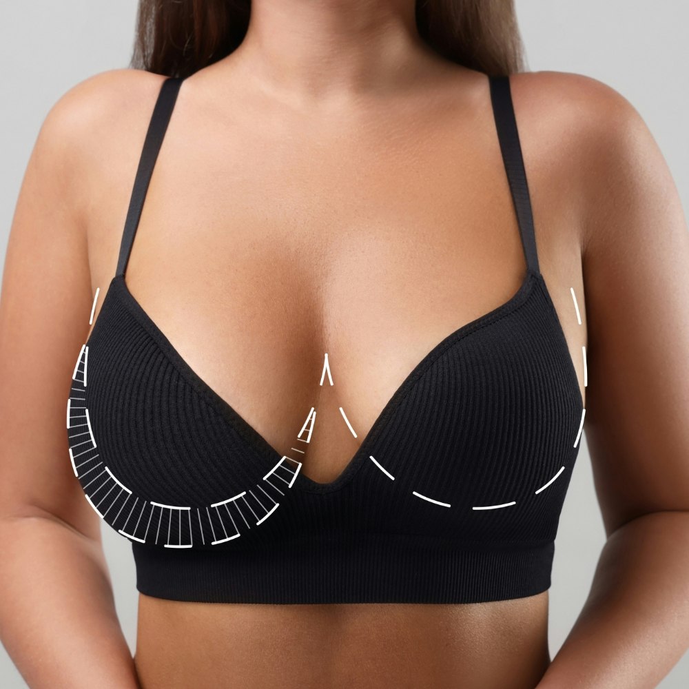 Woman's breast with lines denoting a procedure