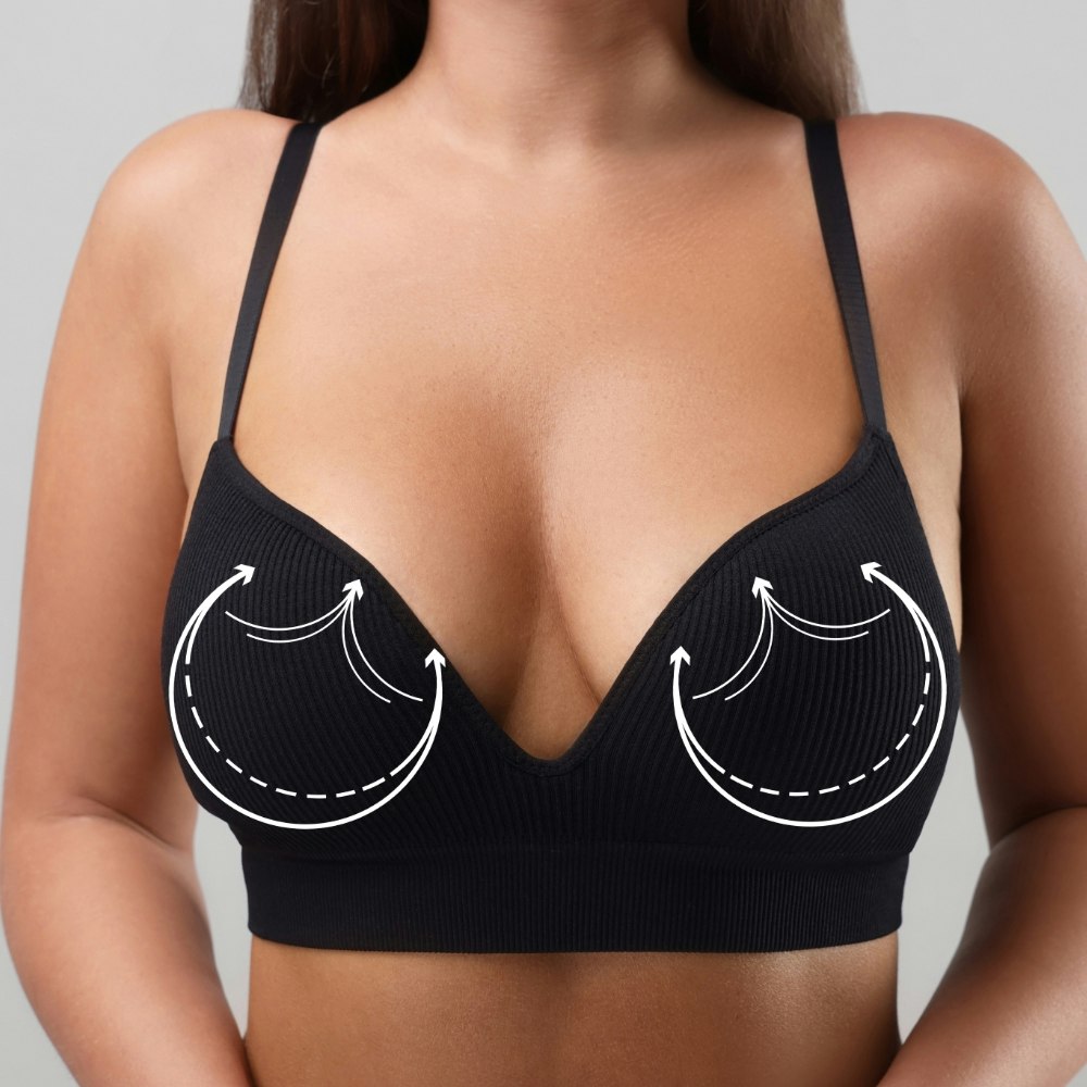 A woman's breasts with lines denoting breast reduction