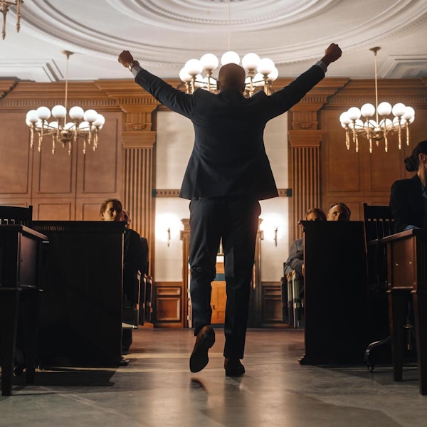 Happy person in courtroom