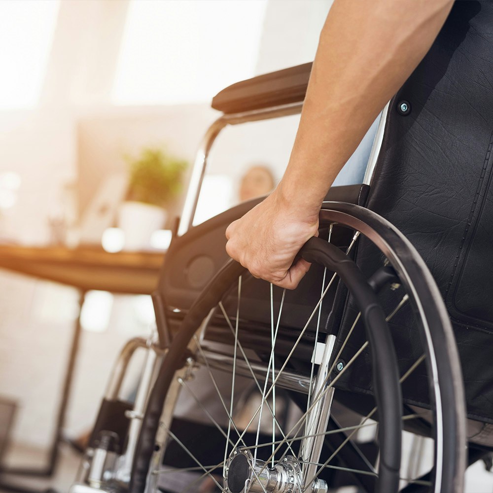 Injury victim in a wheelchair