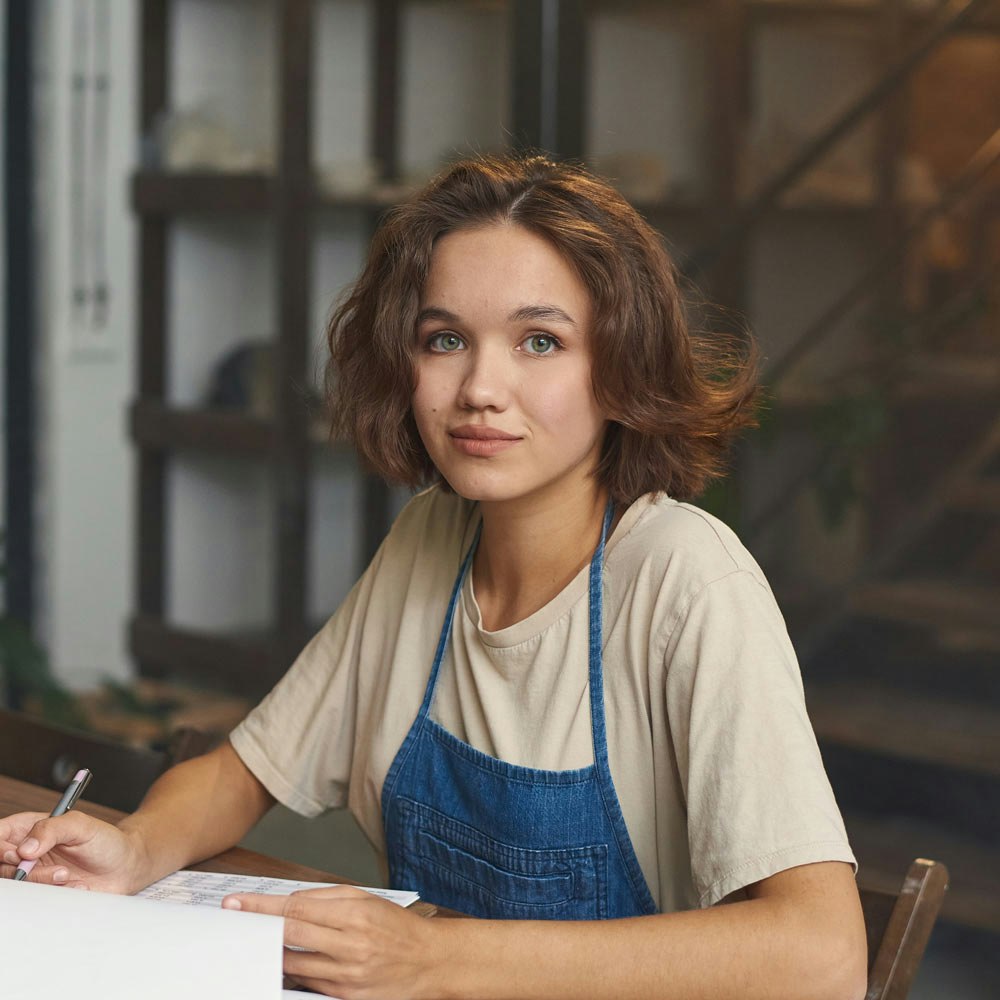 Business worker going over business paperwork