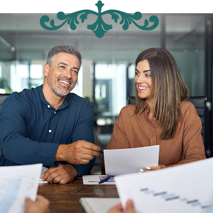 Mediation couple with paperwork
