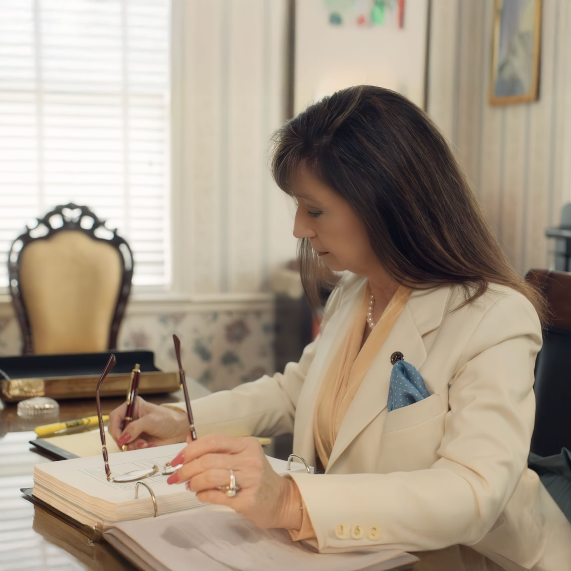 Debra J. Sutton reviewing documents at her desk