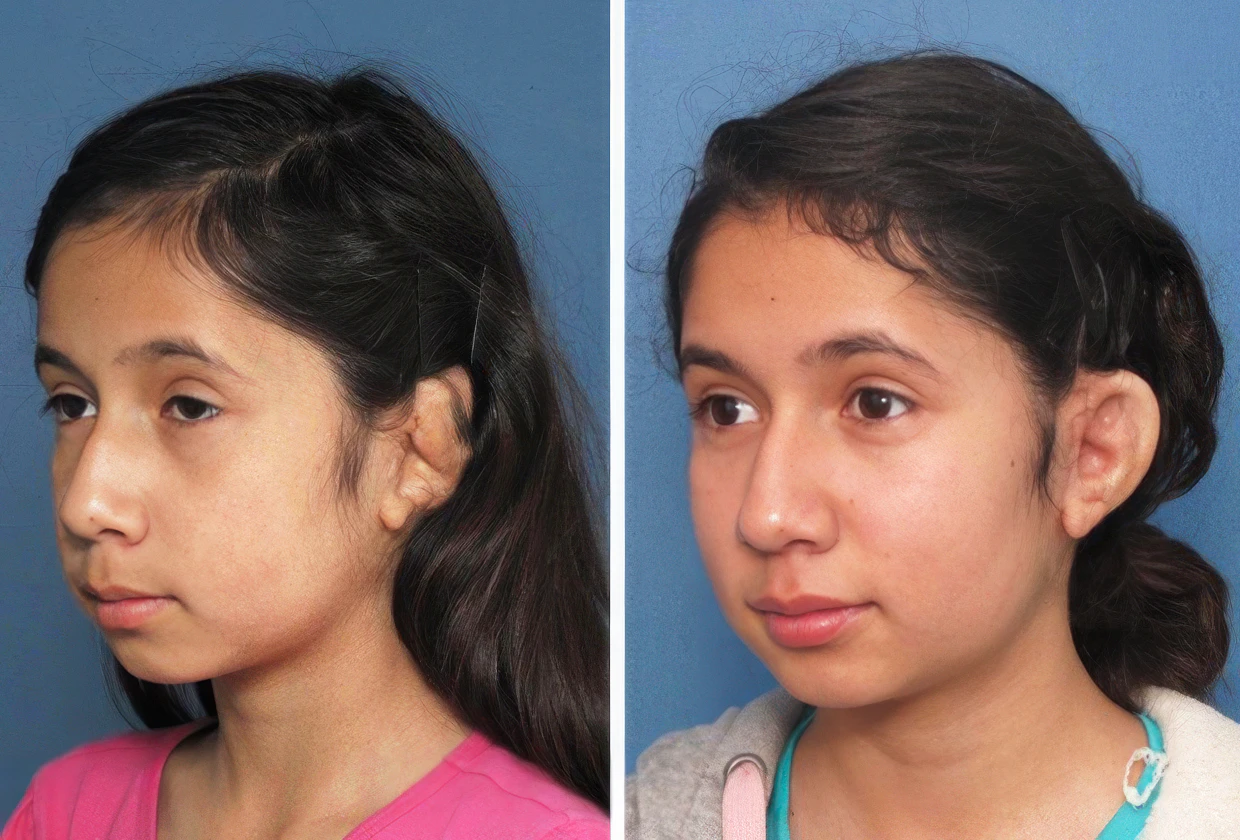 girl before and after microtia surgery