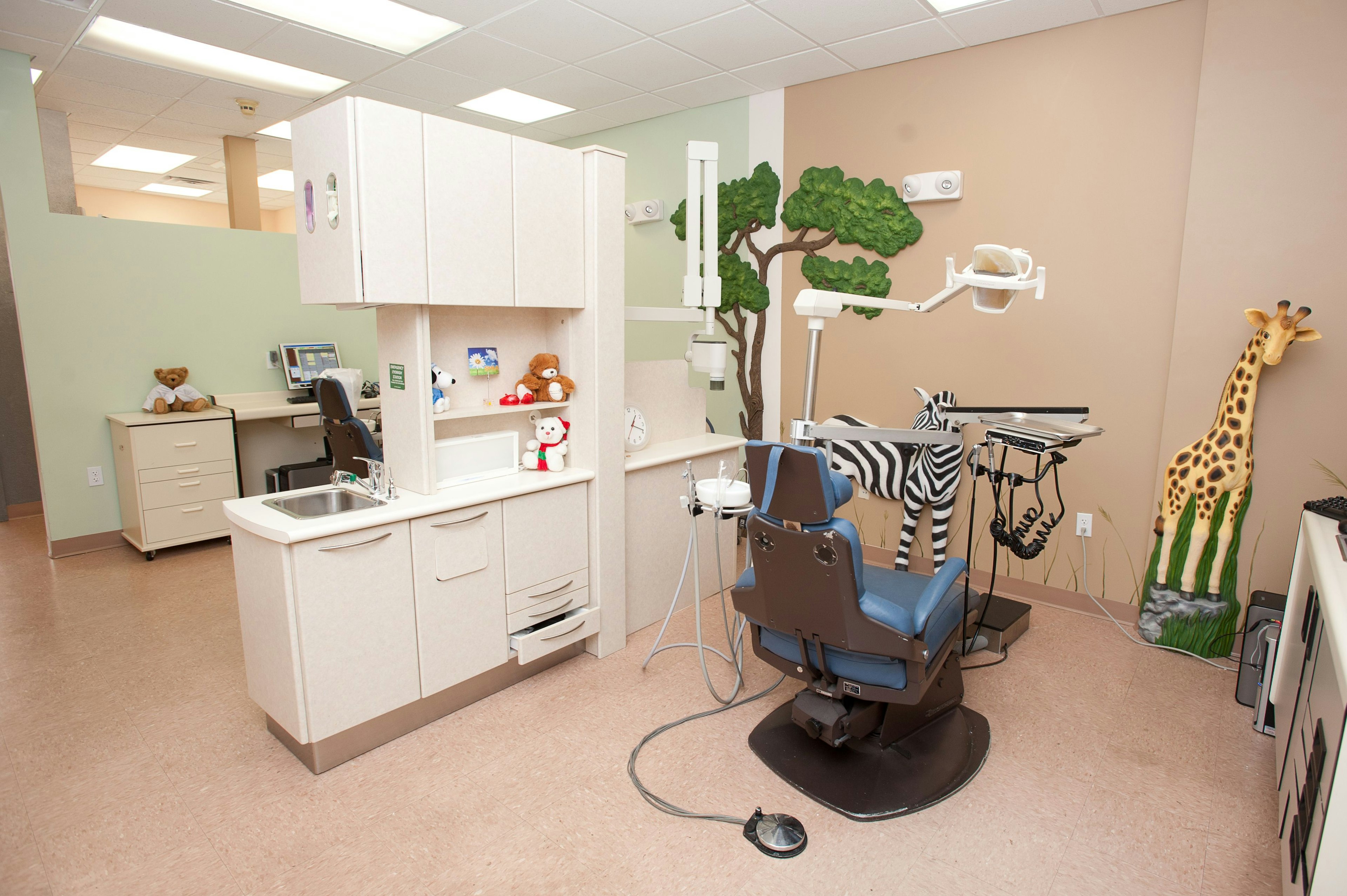 interior dental office with giraffe on wall