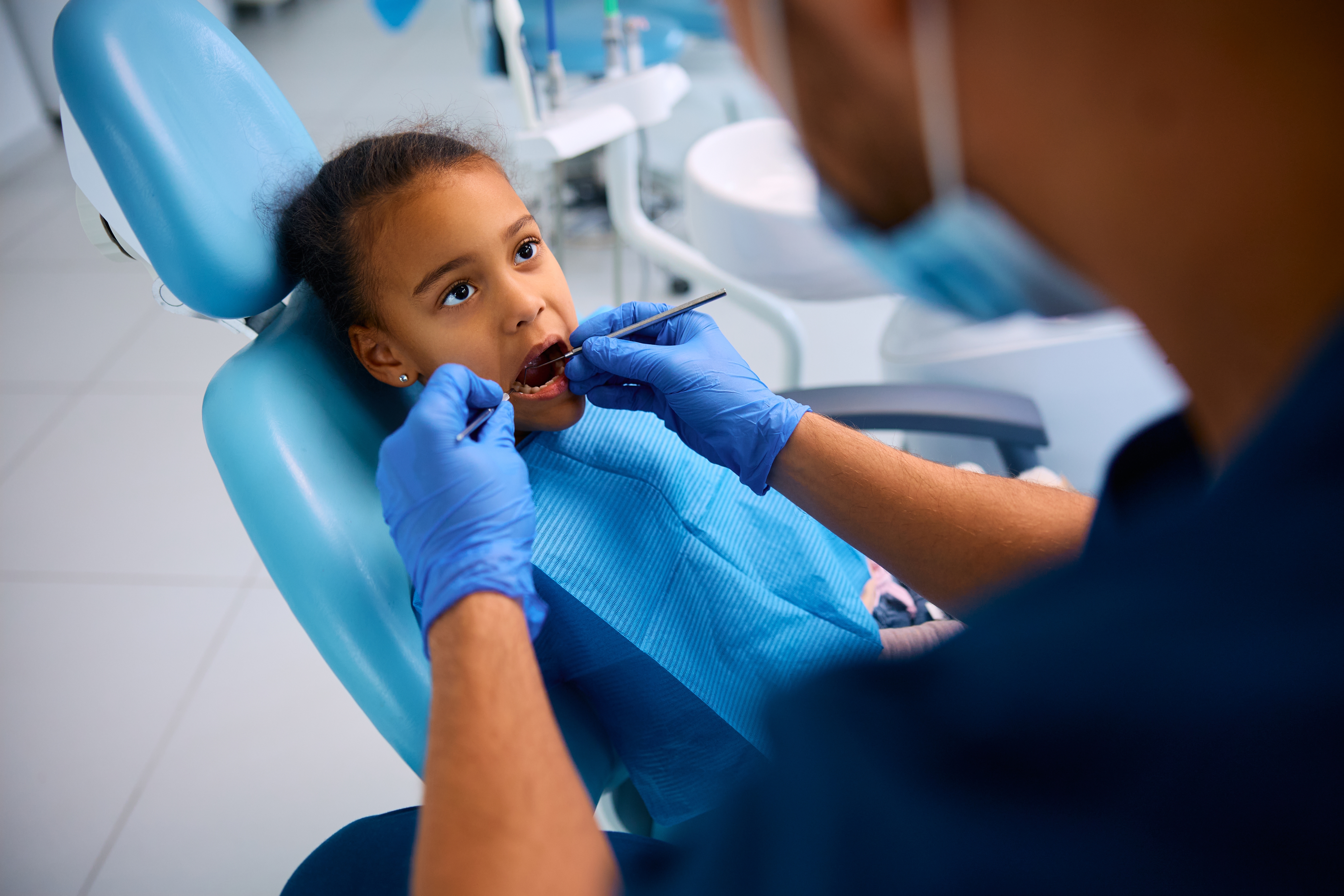 Child getting dental exam