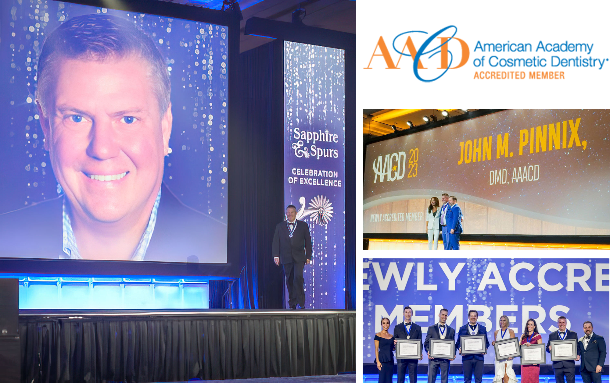 Collage of images of Dr. Pinnix receiving AACD Accreditation