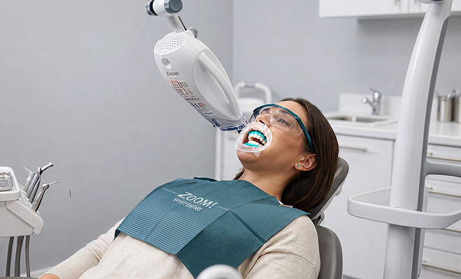 Woman getting her teeth professionally whitened