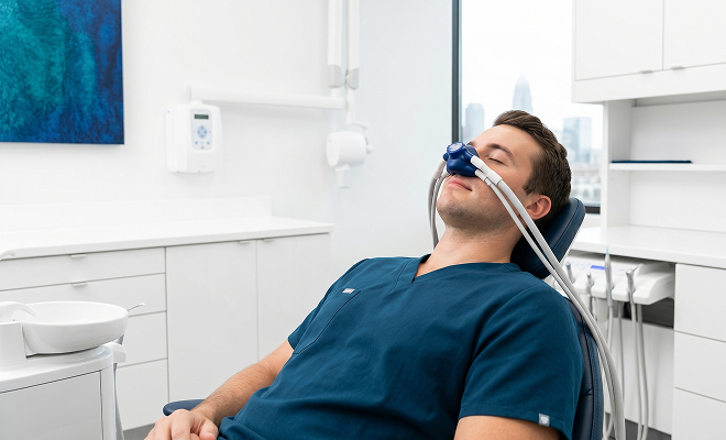 Man receiving nitrous oxide