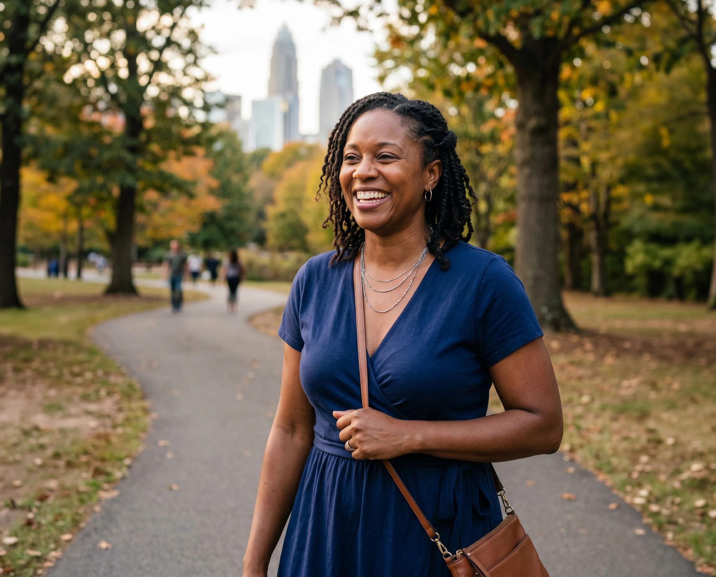 woman smiling in the park