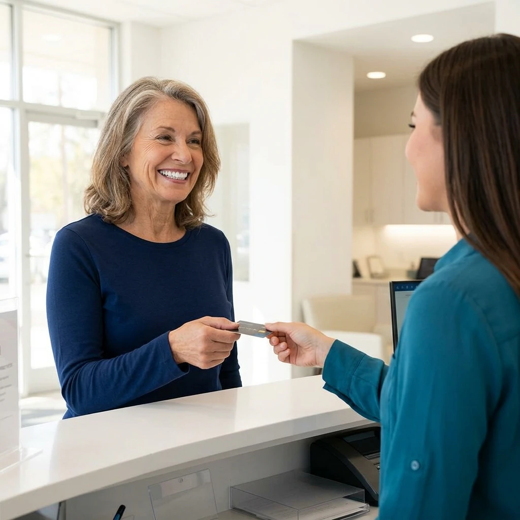 Woman paying for dental implants