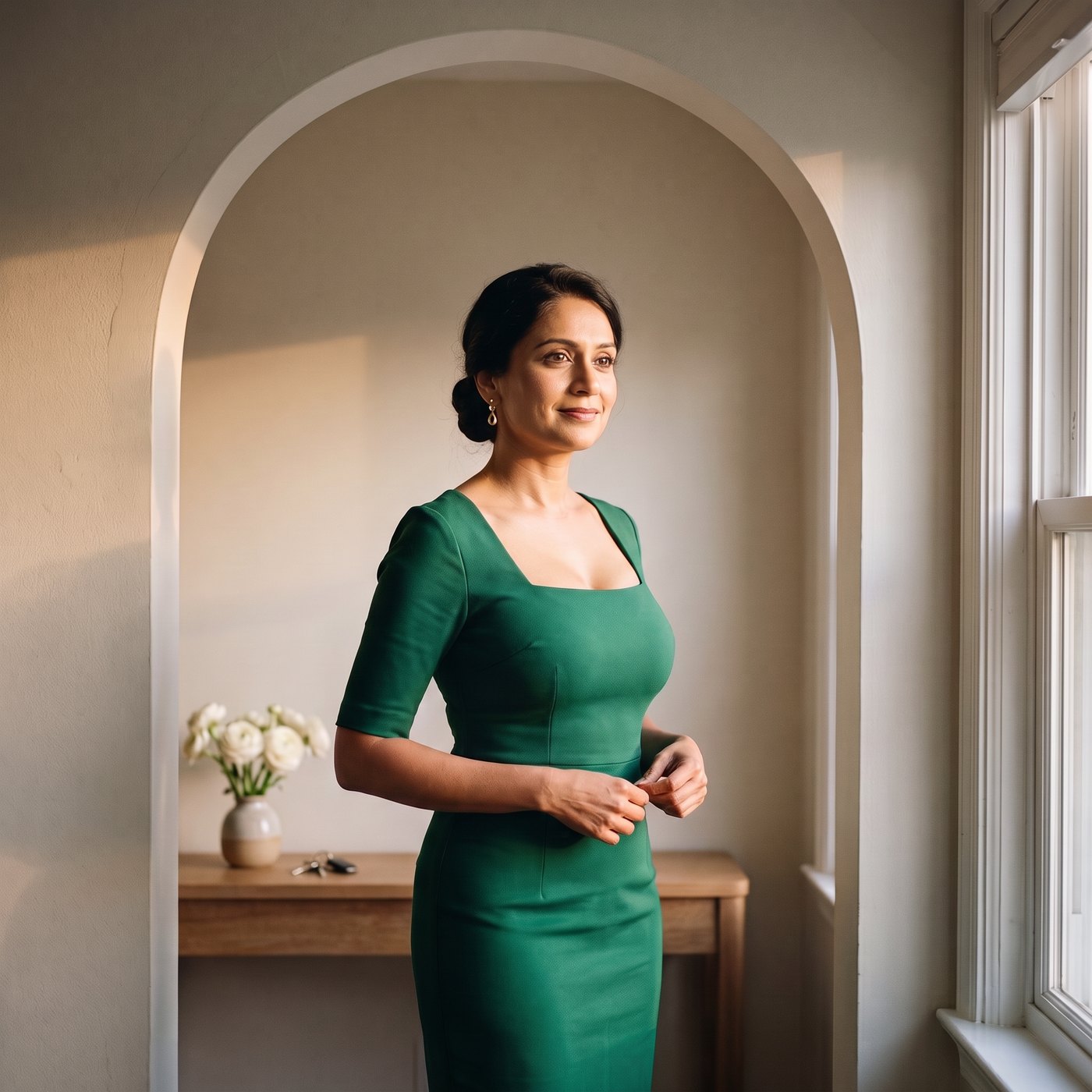 woman in green dress