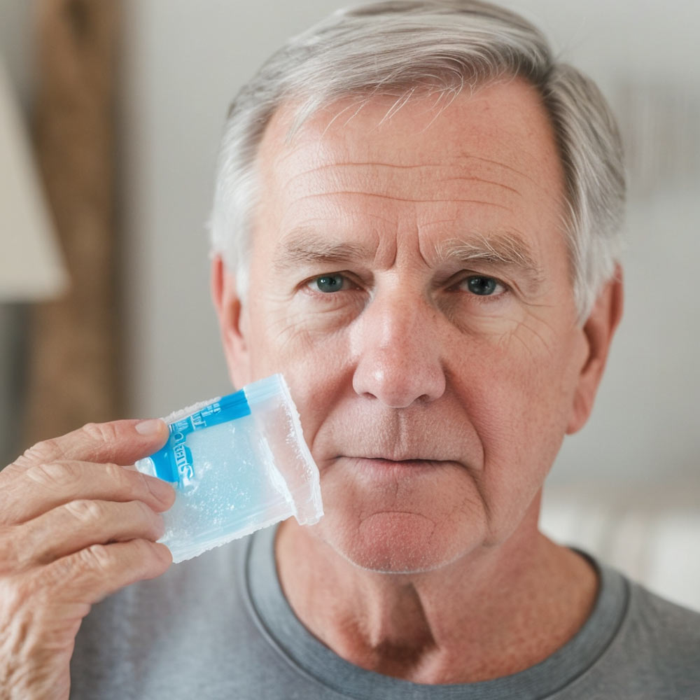 Mature man holding an ice pack
