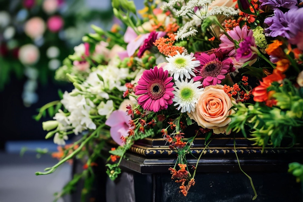 Casket with flowers on top