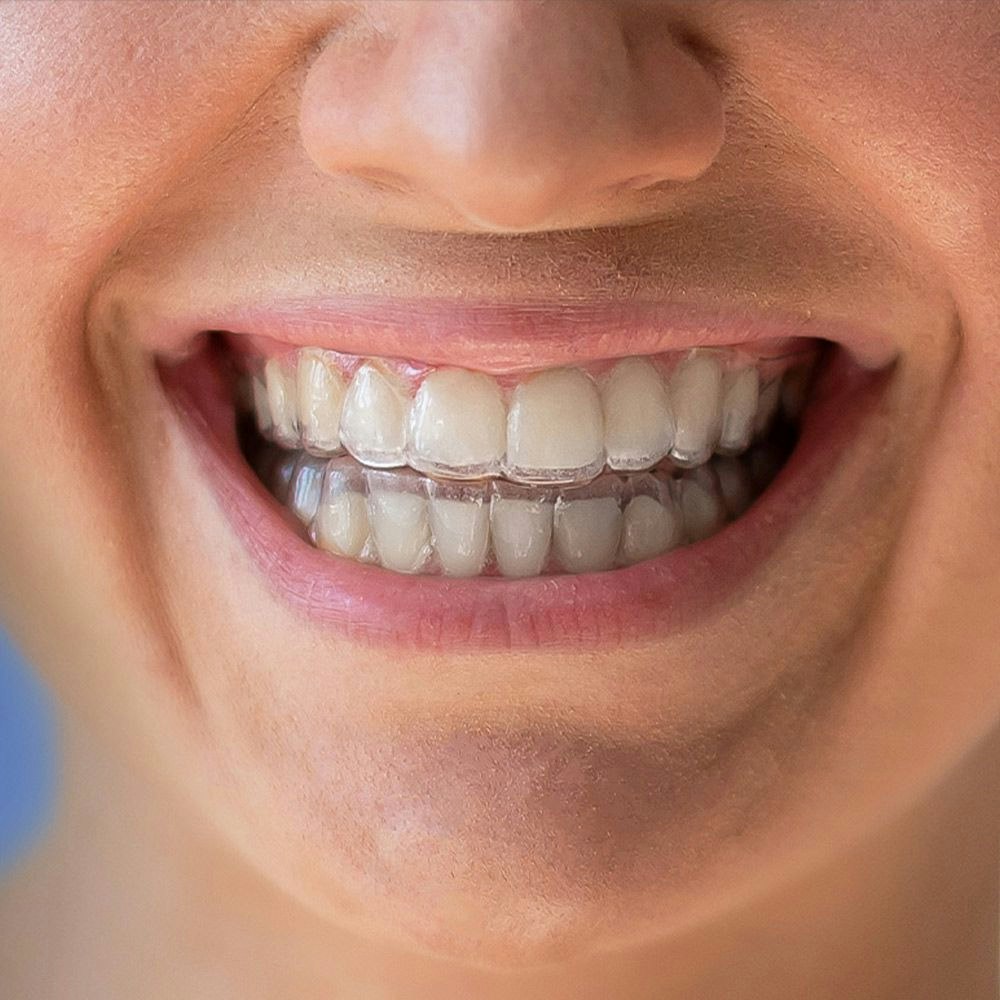 Closeup of smile with Reveal aligner