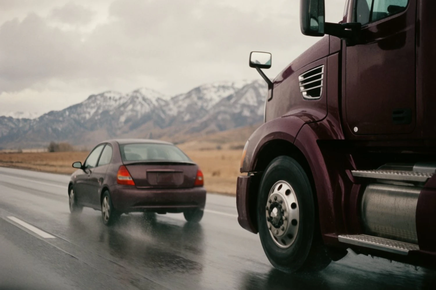 Truck tailgating car