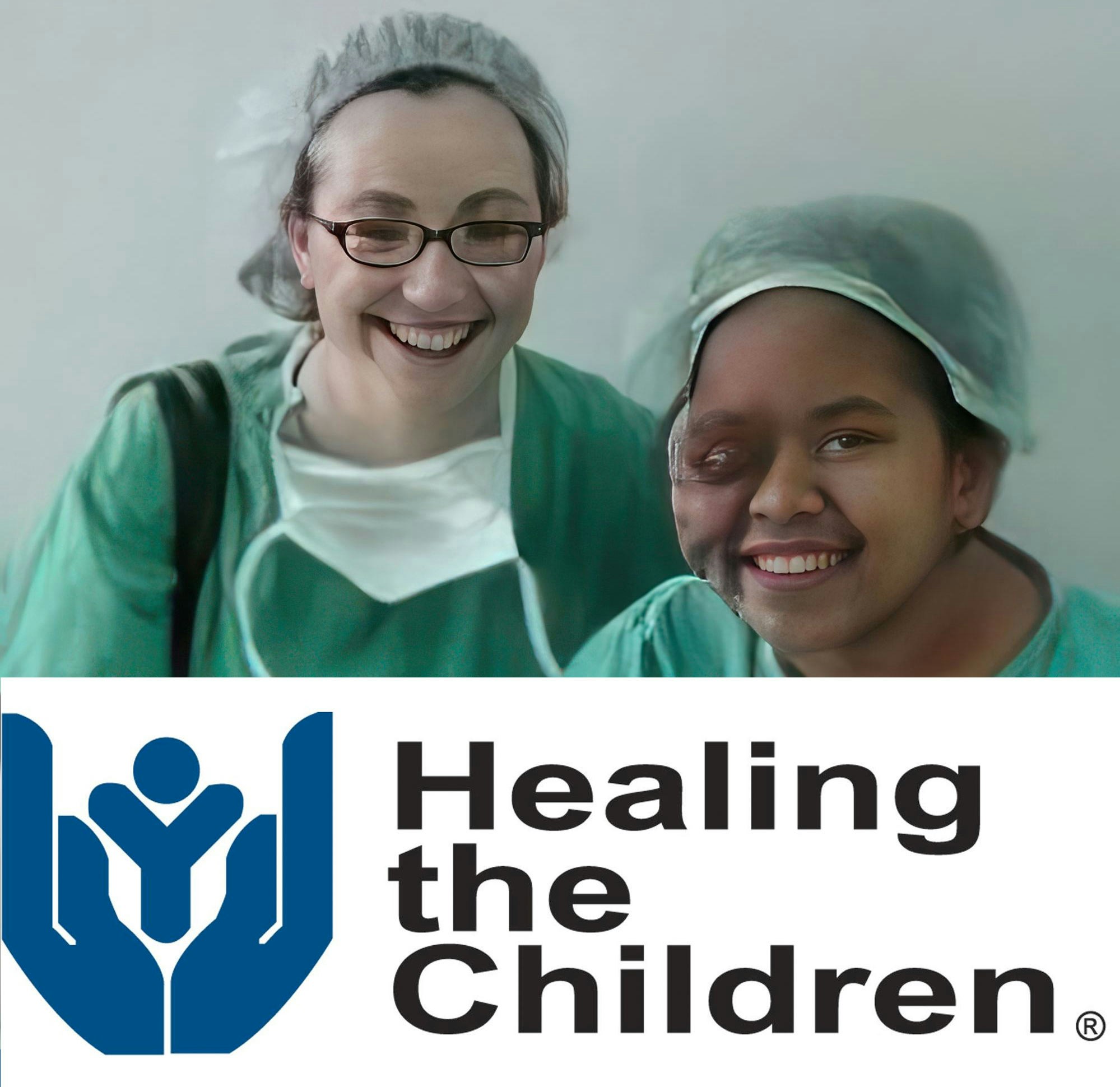 Dr. Kishinevsky and patient, Healing the Children logo