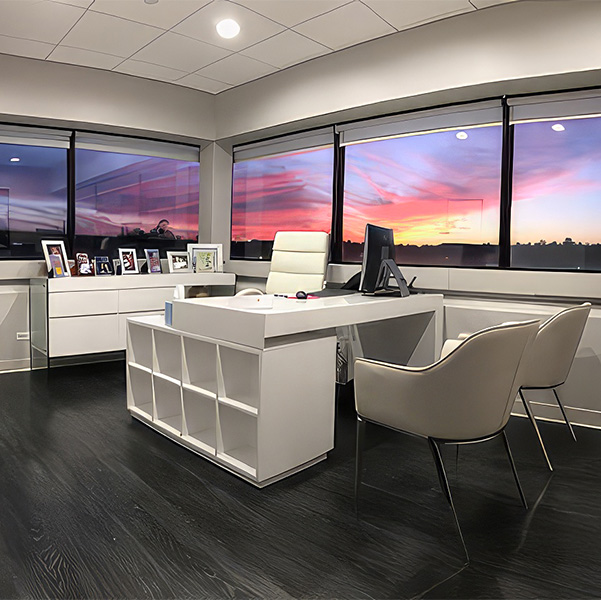 Dr. Kishinevsky's corner office at the Norwalk location with a sunset view