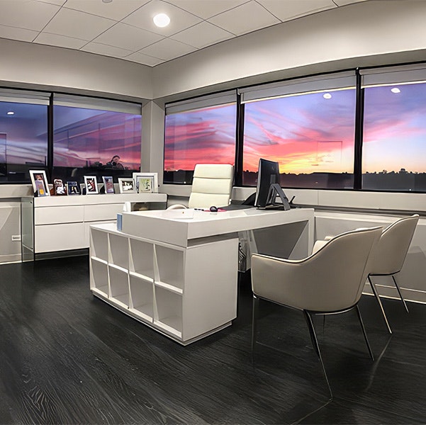 Dr. Kishinevsky's corner office at the Norwalk location with a sunset view