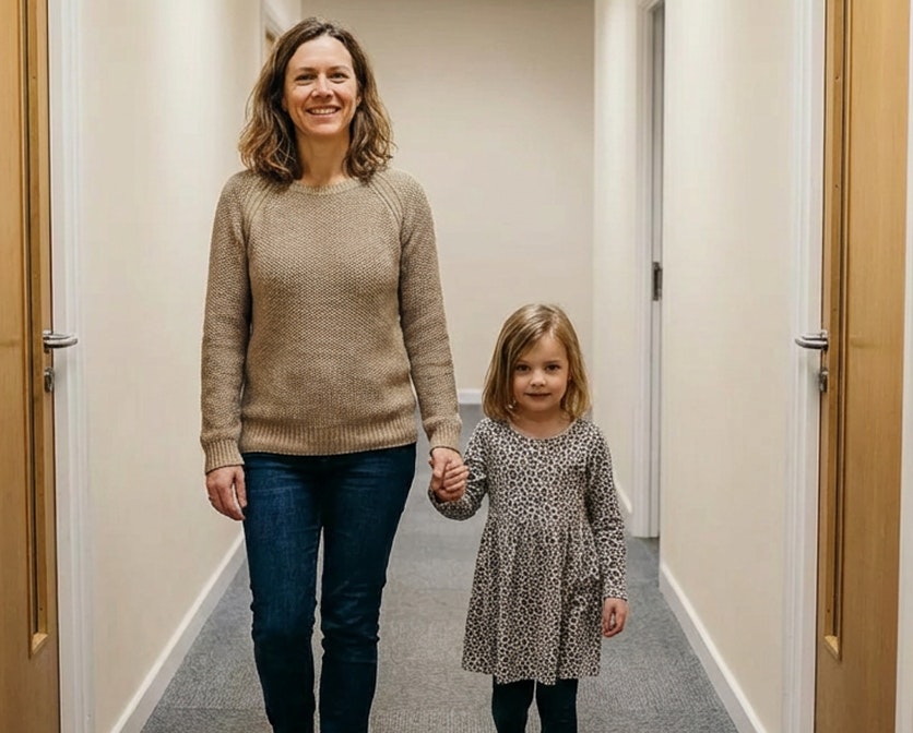 Smiling patient and young girl