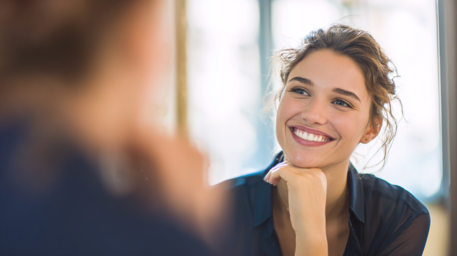 Woman smiling confidently in the mirror