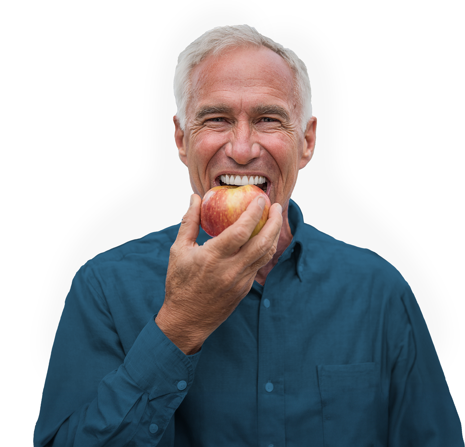man biting apple