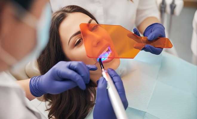 Woman getting a dental bonding procedure