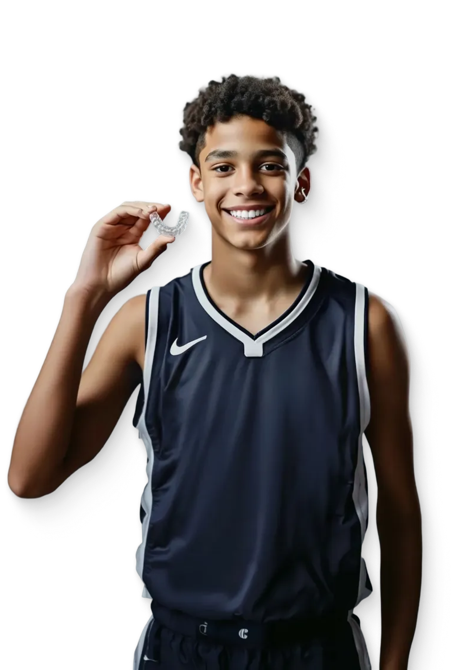 smiling teen patient holding invisalign aligners