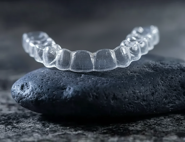 Invisalign aligner resting on stone