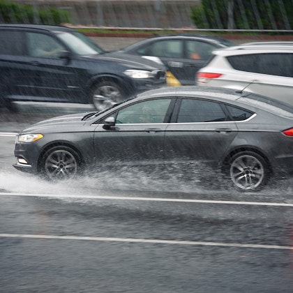 Cars on highway during rainy weather