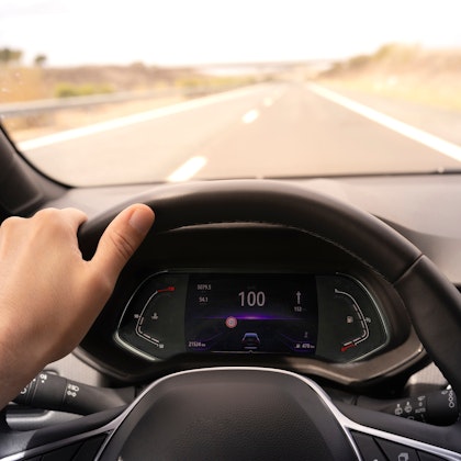 Car speeding, spedometer says 100