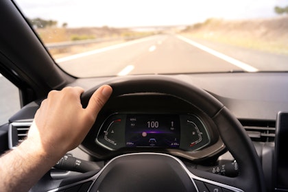 Car speeding, spedometer says 100