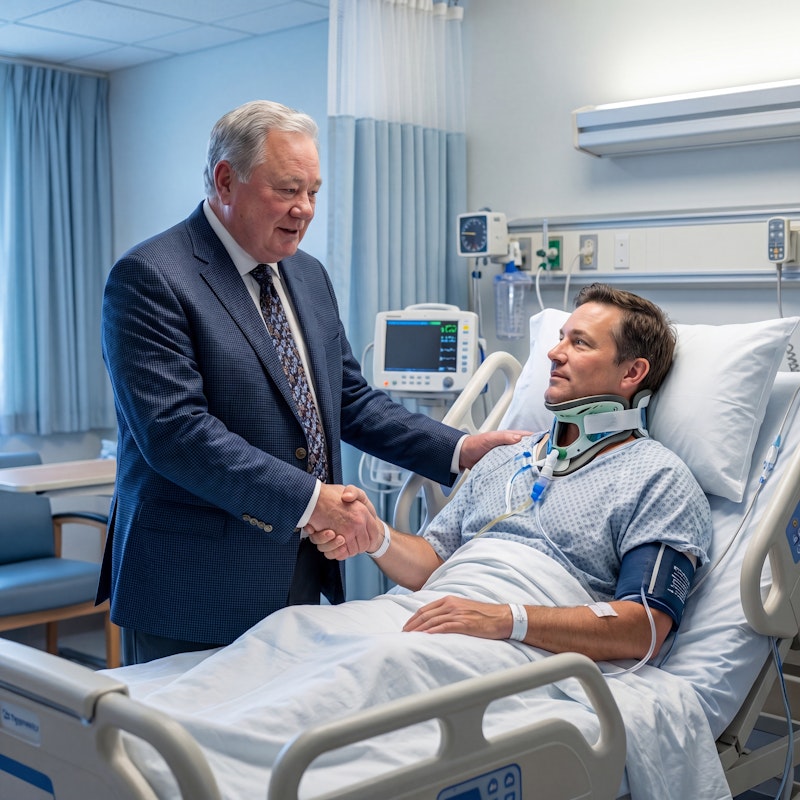 Rocky shaking hands with patient in the hospital
