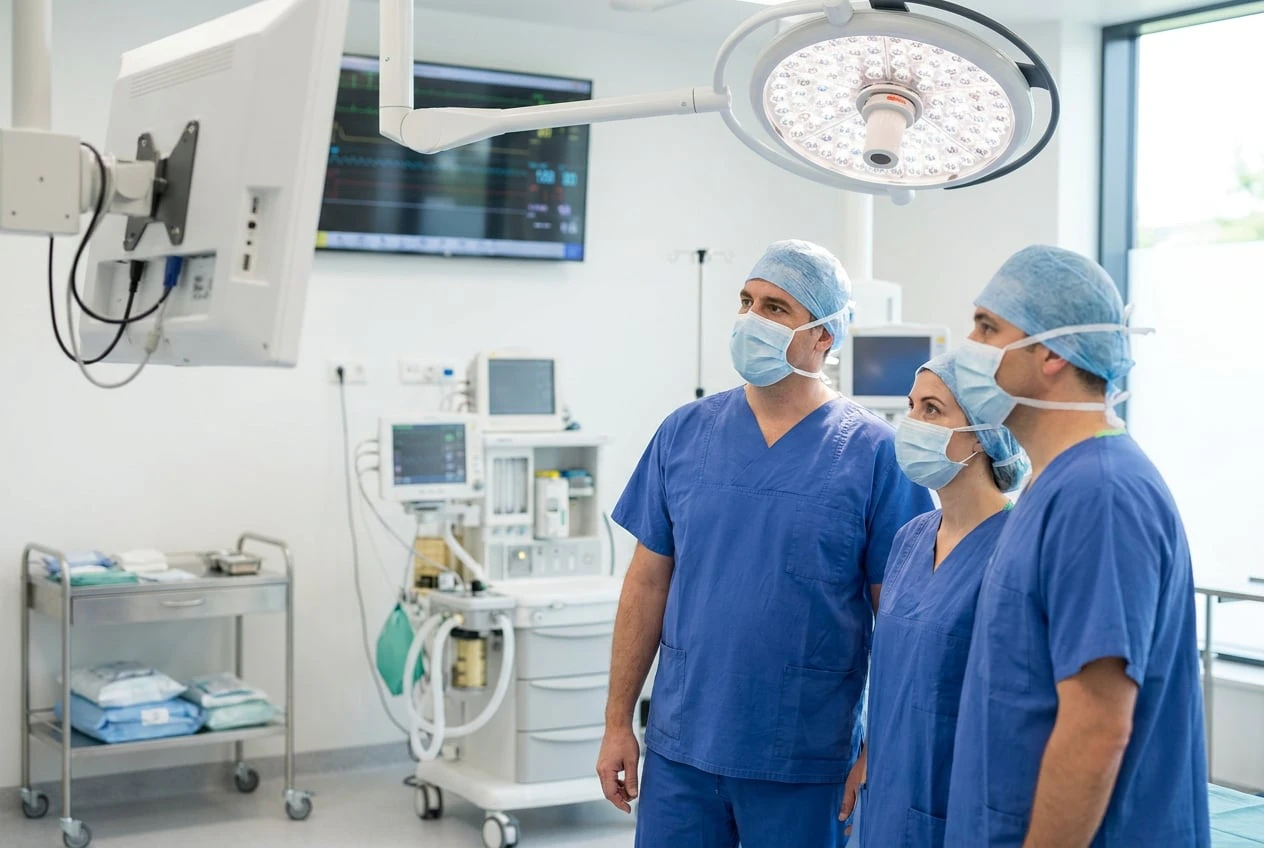 Doctors looking at screen
