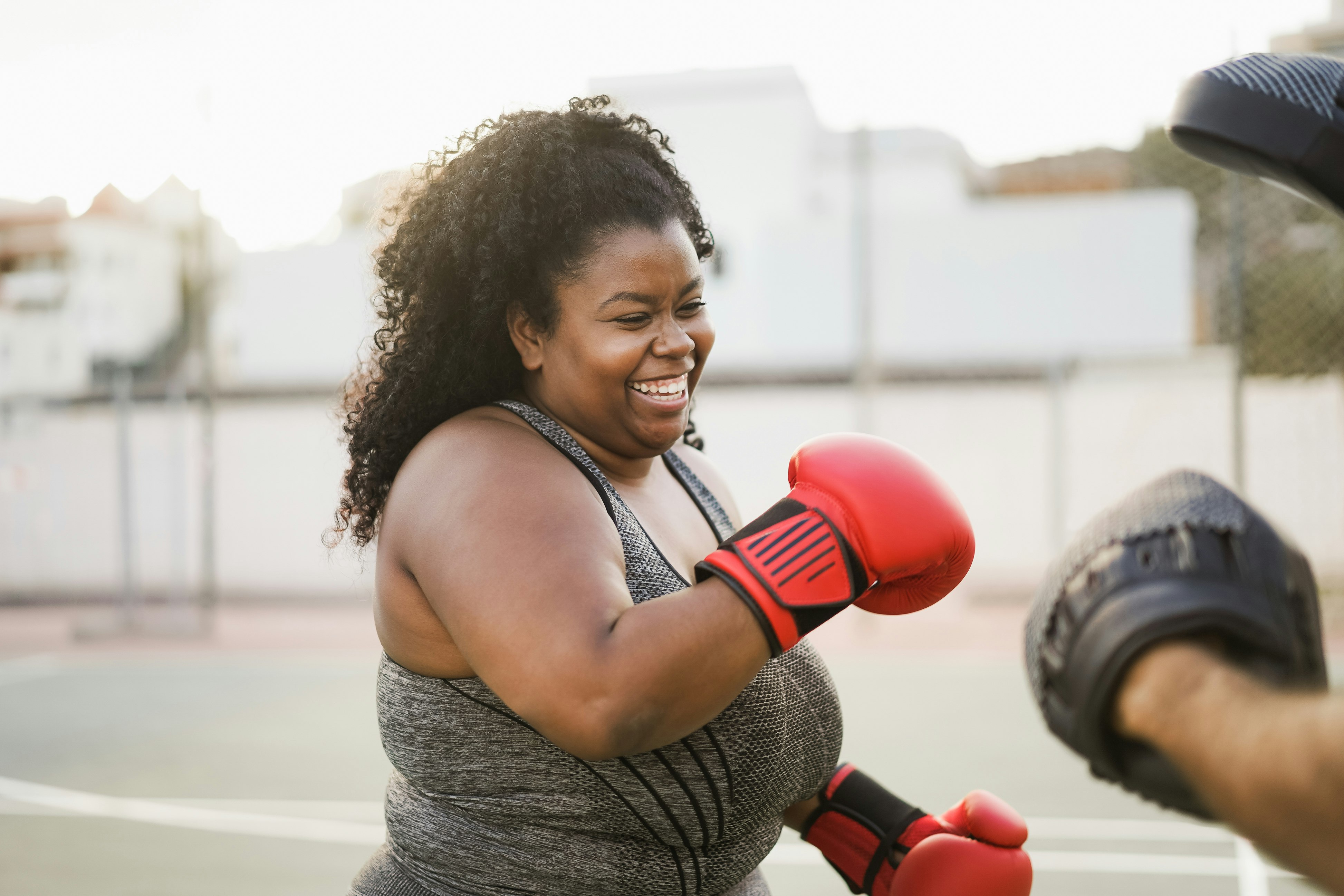 woman enjoying boxing class