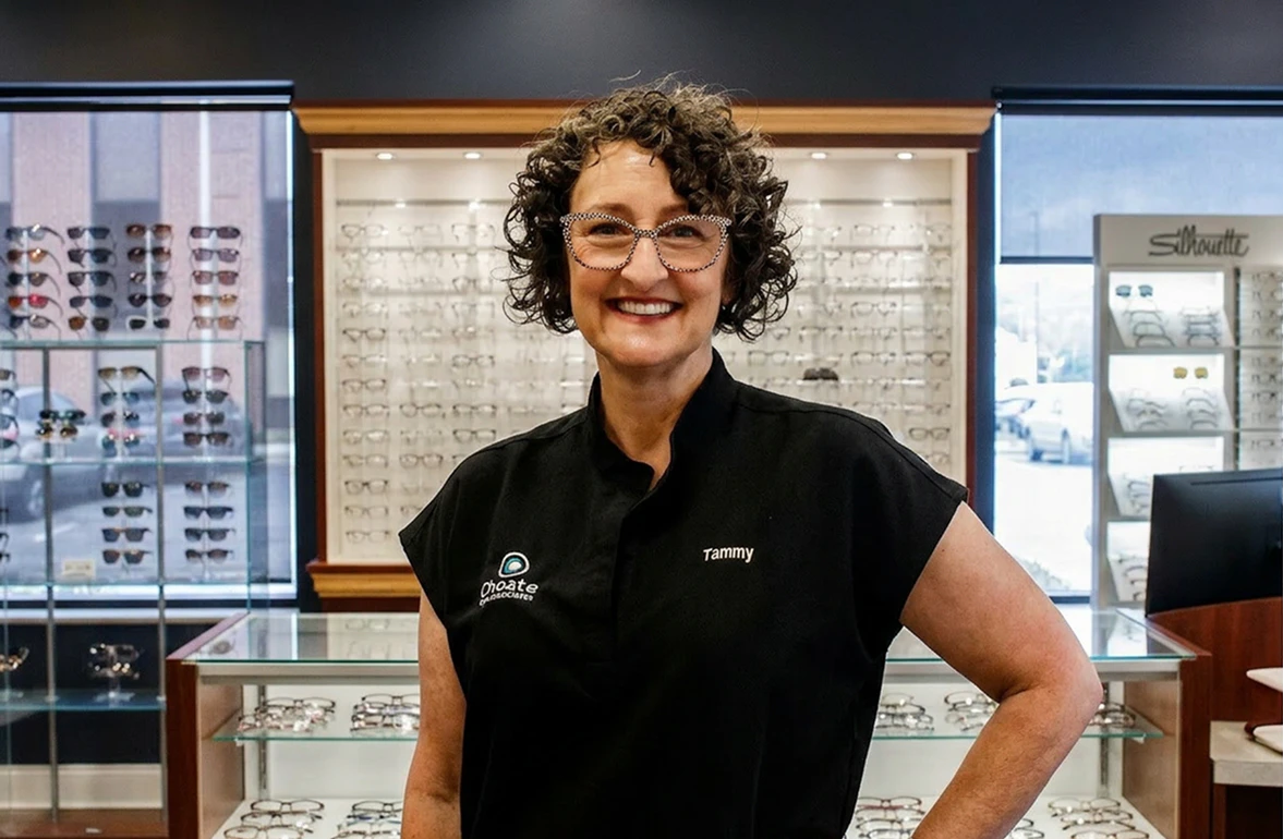 Tammy smiling in the Choate Eye Associates optical boutique