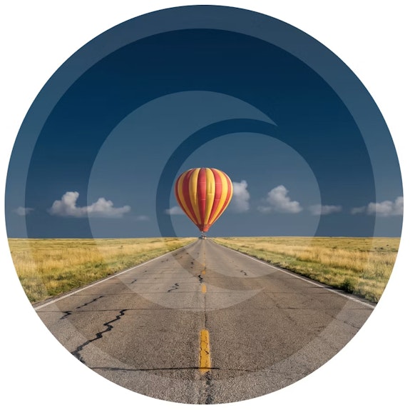 vision test with hot air balloon on road