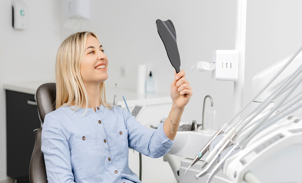 Patient looking in a mirror