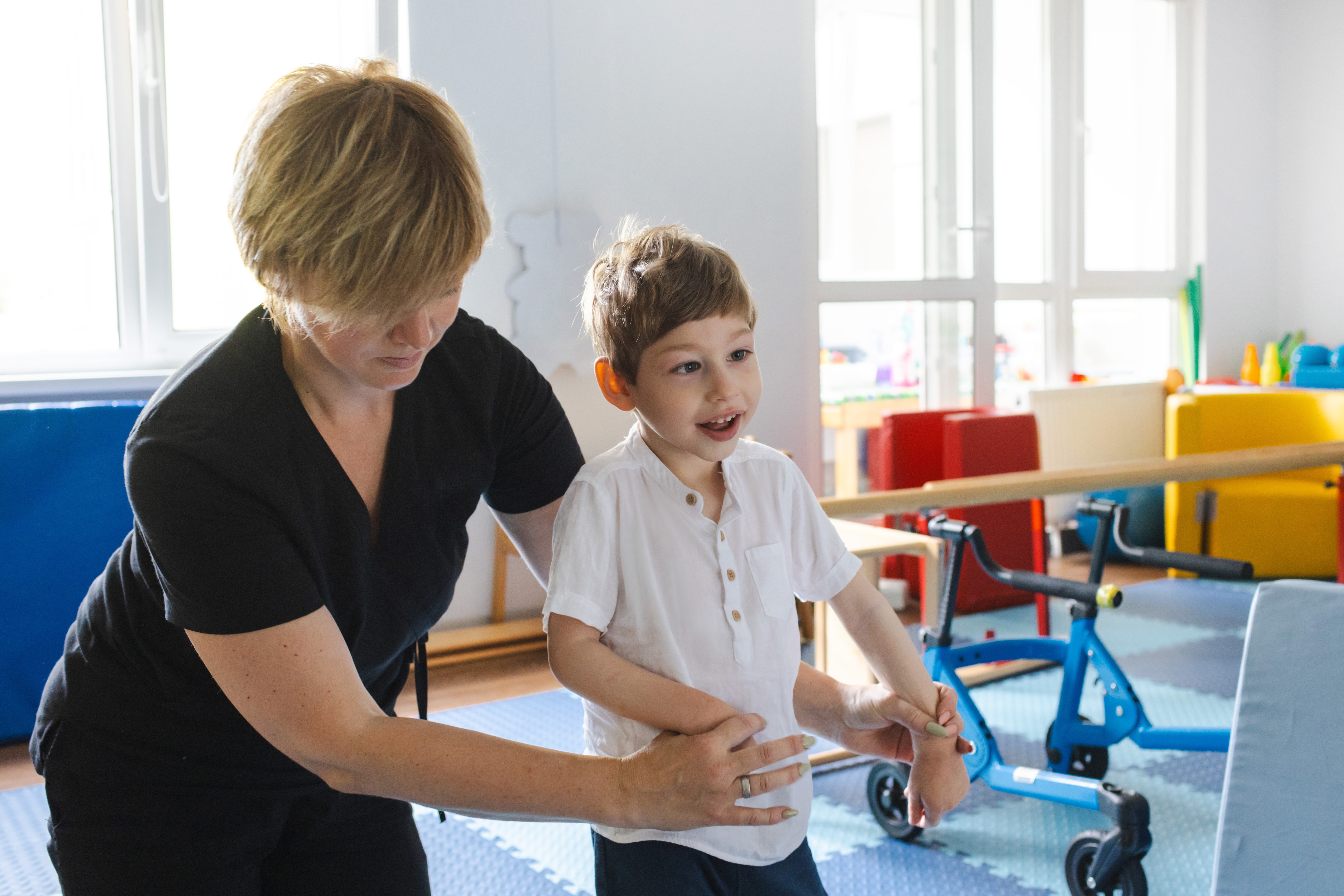 Boy in therapy for cerebral palsy