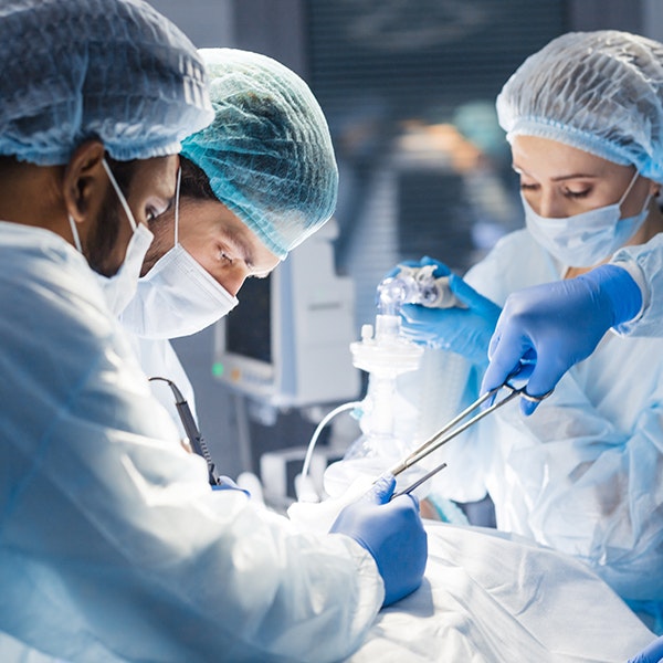Operating room, patient, and medical team
